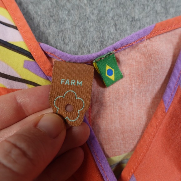 Farm Rio Dress Womens Large Orange Banana Wrap Mini V-Neck Tropical Sleeveless - Picture 2 of 9